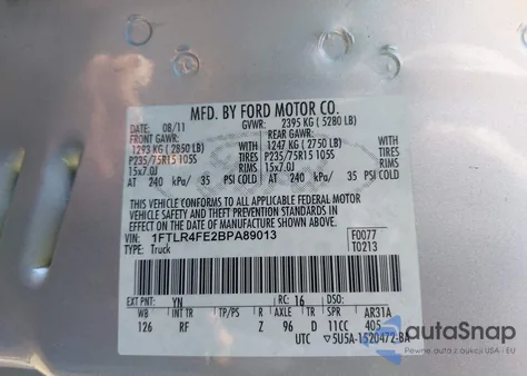 2011 Ford Ranger Xlt из США, поврежденный, VIN 1FTLR4FE2BPA89013